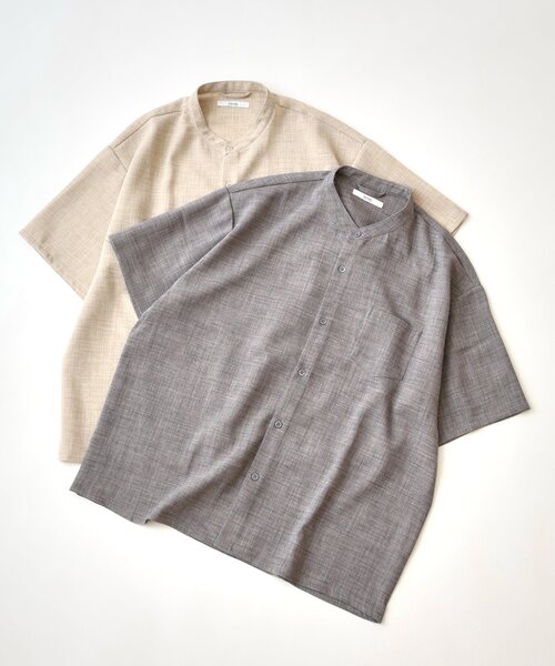 JOURNAL STANDARD relume（ジャーナルスタンダード　レリューム）の「TECH CANVAS バンドカラー 半袖シャツ（シャツ/ブラウス・メンズ・ブラック/アイボリー/クリアブルー/ライトグレー・SMALL/MEDIUM/LARGE）」の5枚目の写真