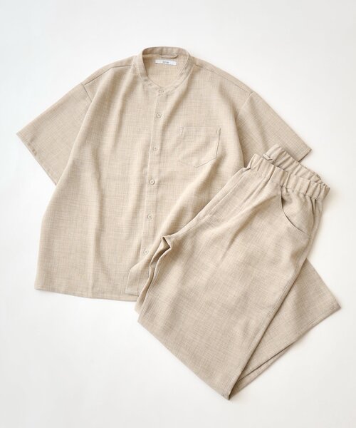 JOURNAL STANDARD relume（ジャーナルスタンダード　レリューム）の「TECH CANVAS バンドカラー 半袖シャツ（シャツ/ブラウス・メンズ・ブラック/アイボリー/クリアブルー/ライトグレー・SMALL/MEDIUM/LARGE）」の6枚目の写真