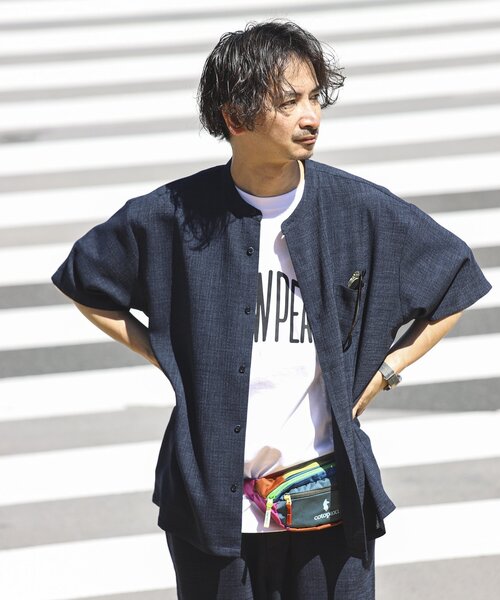 JOURNAL STANDARD relume（ジャーナルスタンダード　レリューム）の「TECH CANVAS バンドカラー 半袖シャツ（シャツ/ブラウス・メンズ・ブラック/アイボリー/クリアブルー/ライトグレー・SMALL/MEDIUM/LARGE）」の18枚目の写真