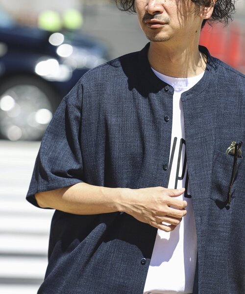 JOURNAL STANDARD relume（ジャーナルスタンダード　レリューム）の「TECH CANVAS バンドカラー 半袖シャツ（シャツ/ブラウス・メンズ・ブラック/アイボリー/クリアブルー/ライトグレー・SMALL/MEDIUM/LARGE）」の21枚目の写真