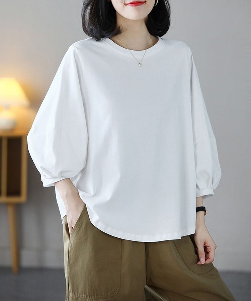 BLANC FICELLE(ブランフィセル)の「薄手 7分袖 Tシャツ(Tシャツ/カットソー・レディース・ブラウン/ホワイト/ブラック/グレー・M/L/XL)」の2枚目の写真