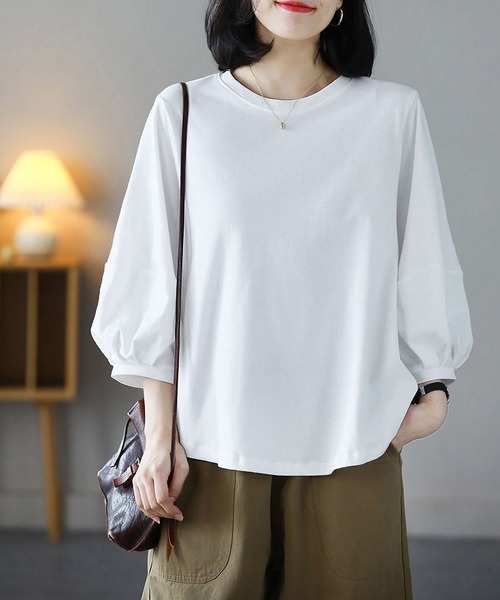 BLANC FICELLE(ブランフィセル)の「薄手 7分袖 Tシャツ(Tシャツ/カットソー・レディース・ブラウン/ホワイト/ブラック/グレー・M/L/XL)」の20枚目の写真