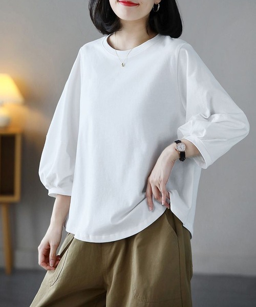 BLANC FICELLE(ブランフィセル)の「薄手 7分袖 Tシャツ(Tシャツ/カットソー・レディース・ブラウン/ホワイト/ブラック/グレー・M/L/XL)」の21枚目の写真
