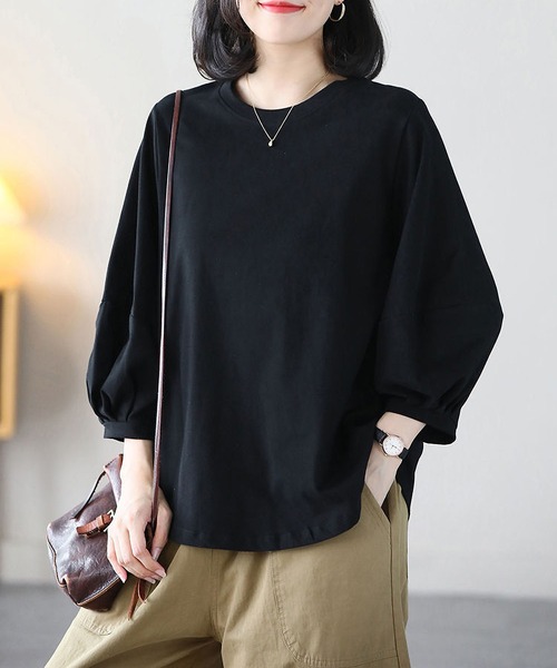 BLANC FICELLE(ブランフィセル)の「薄手 7分袖 Tシャツ(Tシャツ/カットソー・レディース・ブラウン/ホワイト/ブラック/グレー・M/L/XL)」の6枚目の写真