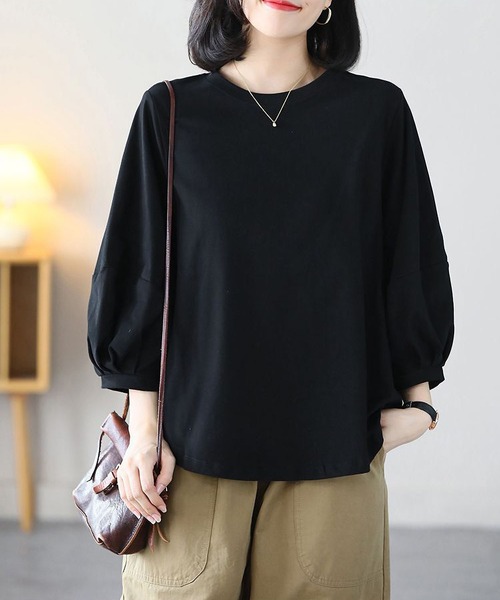 BLANC FICELLE(ブランフィセル)の「薄手 7分袖 Tシャツ(Tシャツ/カットソー・レディース・ブラウン/ホワイト/ブラック/グレー・M/L/XL)」の7枚目の写真