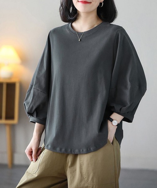 BLANC FICELLE(ブランフィセル)の「薄手 7分袖 Tシャツ(Tシャツ/カットソー・レディース・ブラウン/ホワイト/ブラック/グレー・M/L/XL)」の8枚目の写真