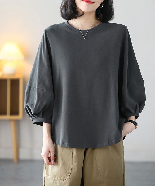 BLANC FICELLE(ブランフィセル)の「薄手 7分袖 Tシャツ(Tシャツ/カットソー・レディース・ブラウン/ホワイト/ブラック/グレー・M/L/XL)」の9枚目の写真