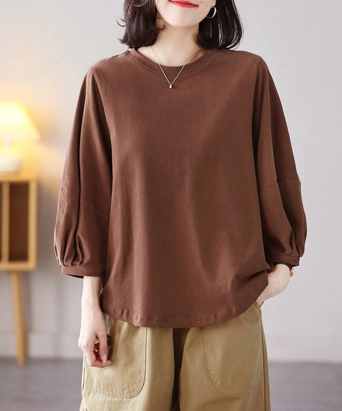 BLANC FICELLE(ブランフィセル)の「薄手 7分袖 Tシャツ(Tシャツ/カットソー・レディース・ブラウン/ホワイト/ブラック/グレー・M/L/XL)」の10枚目の写真