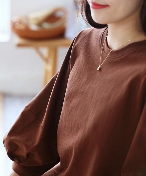 BLANC FICELLE(ブランフィセル)の「薄手 7分袖 Tシャツ(Tシャツ/カットソー・レディース・ブラウン/ホワイト/ブラック/グレー・M/L/XL)」の12枚目の写真