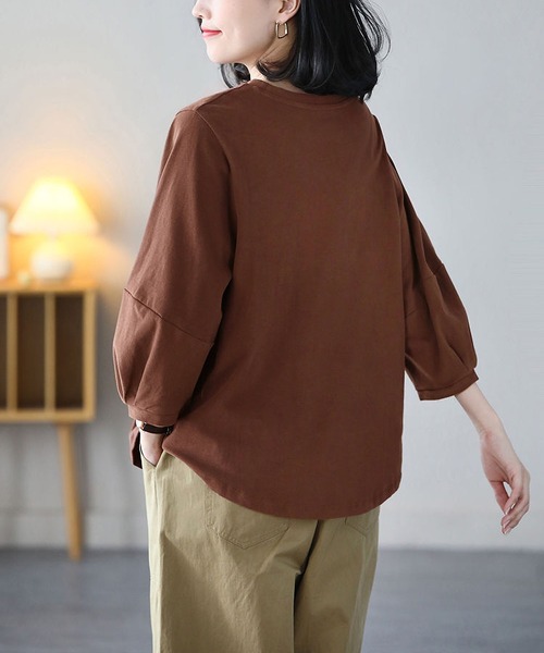 BLANC FICELLE(ブランフィセル)の「薄手 7分袖 Tシャツ(Tシャツ/カットソー・レディース・ブラウン/ホワイト/ブラック/グレー・M/L/XL)」の14枚目の写真