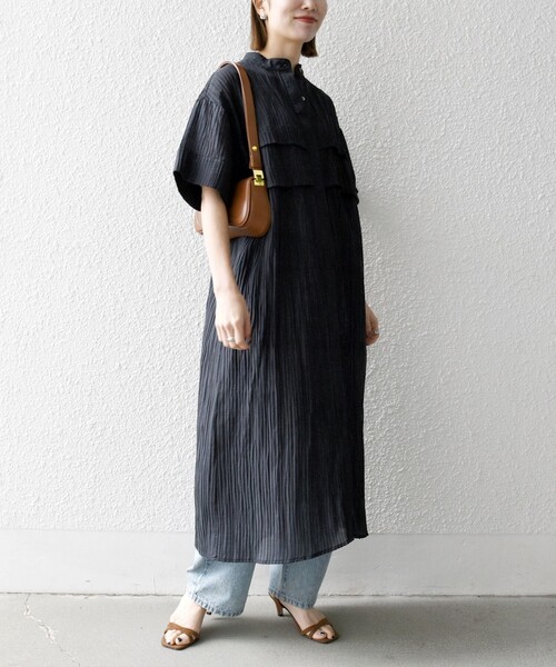 SHIPS any（シップス エニィ）の「SHIPS any:〈洗濯機可能〉ピンタック ジャカード シャツ ワンピース（シャツワンピース・レディース・チャコールグレー/ナチュラル・ONE SIZE）」の14枚目の写真