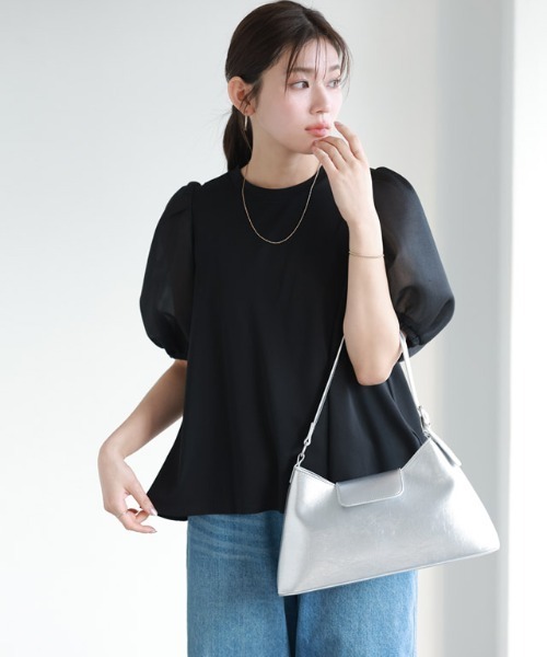 Pierrot（ピエロ）の「シアーダンボールドッキングフレアカットソー（Tシャツ/カットソー・レディース・オフホワイト/ブラック・M/L）」の2枚目の写真