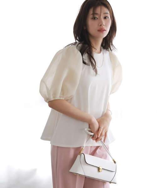 Pierrot（ピエロ）の「シアーダンボールドッキングフレアカットソー（Tシャツ/カットソー・レディース・オフホワイト/ブラック・M/L）」の8枚目の写真