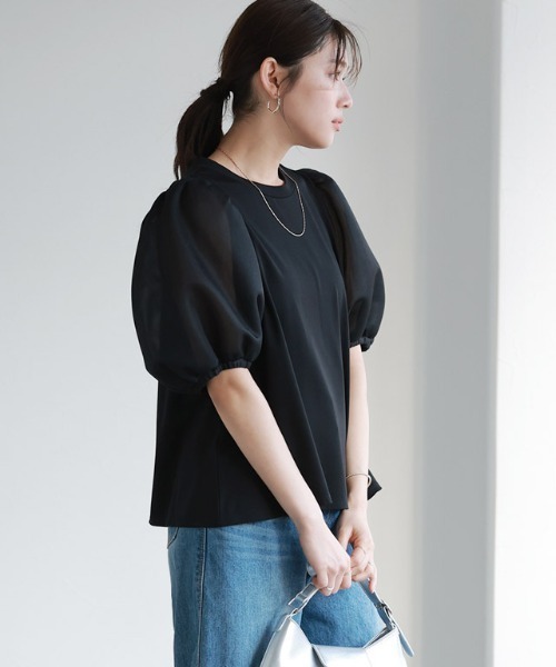 Pierrot（ピエロ）の「シアーダンボールドッキングフレアカットソー（Tシャツ/カットソー・レディース・オフホワイト/ブラック・M/L）」の11枚目の写真