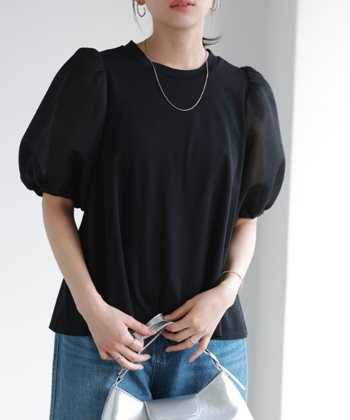 Pierrot（ピエロ）の「シアーダンボールドッキングフレアカットソー（Tシャツ/カットソー・レディース・オフホワイト/ブラック・M/L）」の12枚目の写真