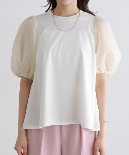 Pierrot（ピエロ）の「シアーダンボールドッキングフレアカットソー（Tシャツ/カットソー・レディース・オフホワイト/ブラック・M/L）」の22枚目の写真