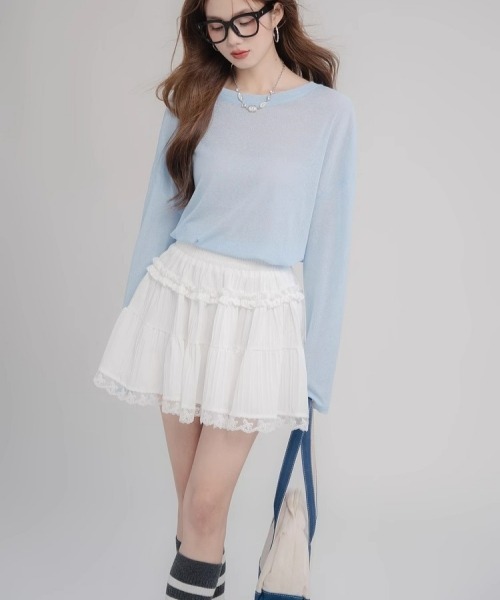 gossip！ロサンゼルス（ゴシップロサンゼルス）の「レトロ風 レースフリルティアードミニスカート（スカート・レディース・ホワイト/ブラック・FREE）」の11枚目の写真