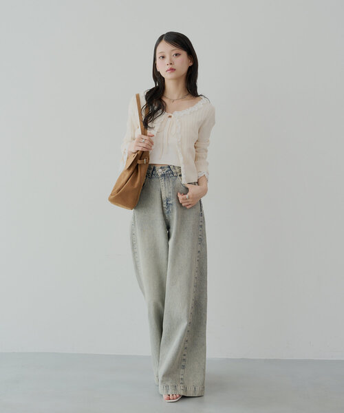 Chico(チコ)の「【7分袖】レースドッキングリブニットカーディガン(カーディガン/ボレロ・レディース・アイボリー/ピンク系その他/ブルー/ネイビー・FREE)」の21枚目の写真