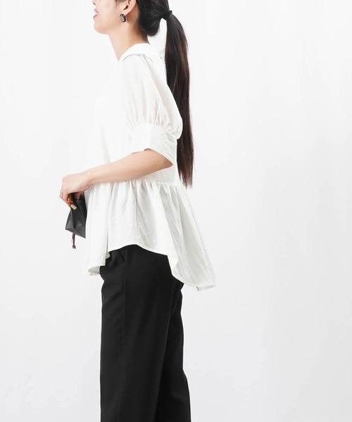 LUCA/LADY LUCK LUCA(ルカ/レディラックルカ)の「LC/LLL 異素材使い半袖プルオーバー(Tシャツ/カットソー・レディース・オフホワイト/チャコールグレー・FREE)」の7枚目の写真