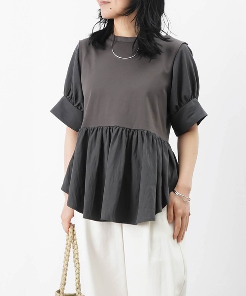 LUCA/LADY LUCK LUCA(ルカ/レディラックルカ)の「LC/LLL 異素材使い半袖プルオーバー(Tシャツ/カットソー・レディース・オフホワイト/チャコールグレー・FREE)」の13枚目の写真