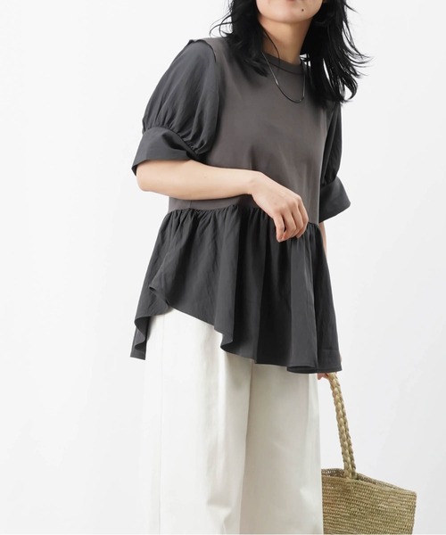 LUCA/LADY LUCK LUCA(ルカ/レディラックルカ)の「LC/LLL 異素材使い半袖プルオーバー(Tシャツ/カットソー・レディース・オフホワイト/チャコールグレー・FREE)」の11枚目の写真