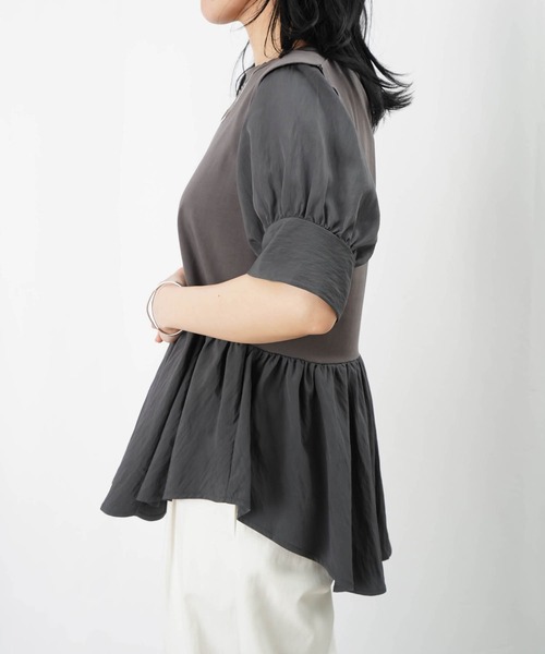 LUCA/LADY LUCK LUCA(ルカ/レディラックルカ)の「LC/LLL 異素材使い半袖プルオーバー(Tシャツ/カットソー・レディース・オフホワイト/チャコールグレー・FREE)」の18枚目の写真