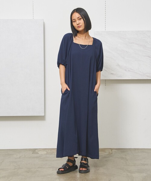 J.PRESS YORK STREET(ジェイプレスヨークストリート)の「【WOMEN】コットンワッシャーリラックス ワンピース(ワンピース・レディース・オレンジ系/ブラウン系/ピーコックグリーン系/ネイビー系・F)」の5枚目の写真