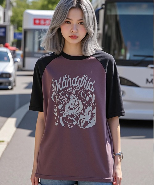 tシャツ 「mahagrid/マハグリッド」ROSE RAGLAN TEE PURPLE /ローズラグラン Tシャツ レディース mahagrid/マハグリッド』ROSE RAGLAN TEE PURPLE /ローズ