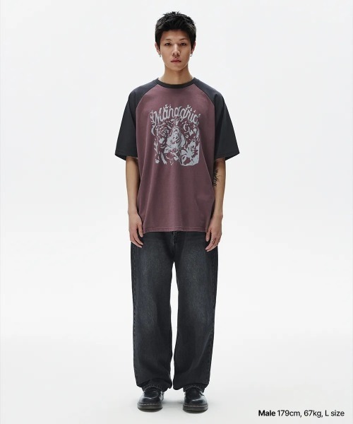 tシャツ 「mahagrid/マハグリッド」ROSE RAGLAN TEE PURPLE /ローズラグラン Tシャツ レディース mahagrid/マハグリッド』ROSE RAGLAN TEE PURPLE /ローズ