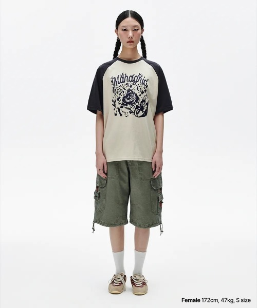 tシャツ 「mahagrid/マハグリッド」ROSE RAGLAN TEE PURPLE /ローズラグラン Tシャツ レディース mahagrid/マハグリッド』ROSE RAGLAN TEE PURPLE /ローズ