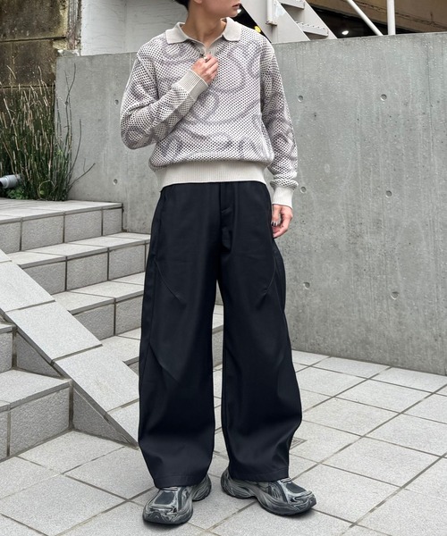 Gaphos （ガフォス）の「シアーハートニットポロ(ダブルジャガードメッシュニットプルオーバー)（ニット/セーター・メンズ・ベージュ/ネイビー・1/2）」の5枚目の写真