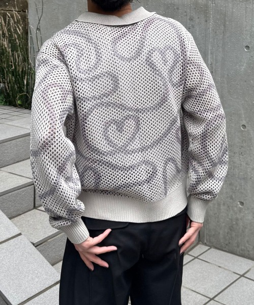 Gaphos （ガフォス）の「シアーハートニットポロ(ダブルジャガードメッシュニットプルオーバー)（ニット/セーター・メンズ・ベージュ/ネイビー・1/2）」の3枚目の写真