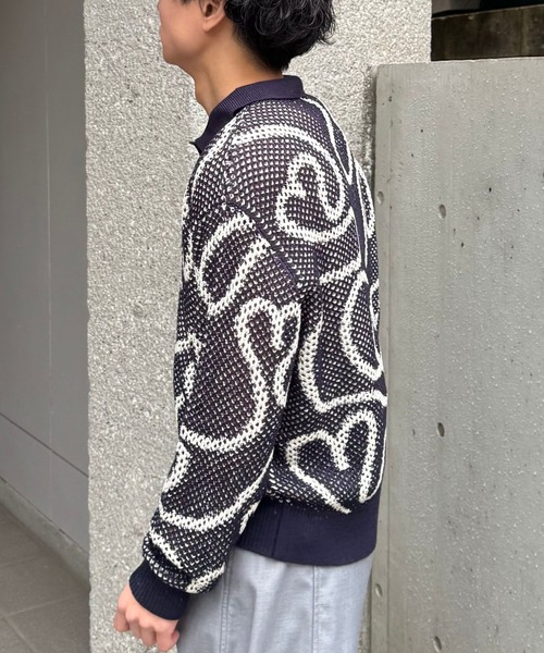 Gaphos （ガフォス）の「シアーハートニットポロ(ダブルジャガードメッシュニットプルオーバー)（ニット/セーター・メンズ・ベージュ/ネイビー・1/2）」の8枚目の写真