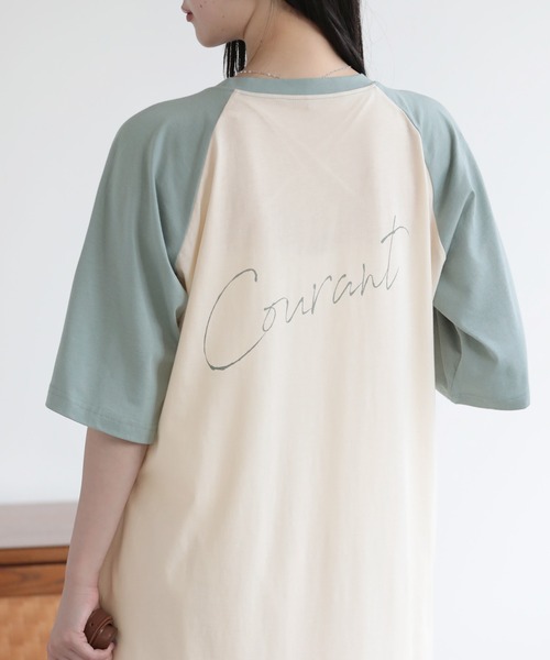 SUNFLOWER EIGHT(サンフラワーエイト)の「ラグランTシャツワンピ(ワンピース・レディース・アイボリー/チャコールグレー・M)」の4枚目の写真