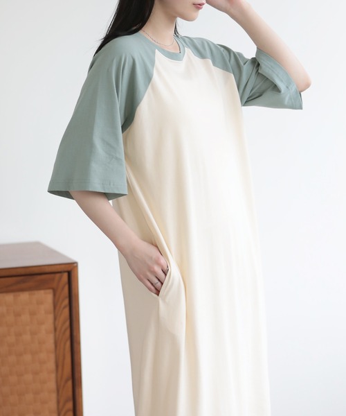 SUNFLOWER EIGHT(サンフラワーエイト)の「ラグランTシャツワンピ(ワンピース・レディース・アイボリー/チャコールグレー・M)」の6枚目の写真