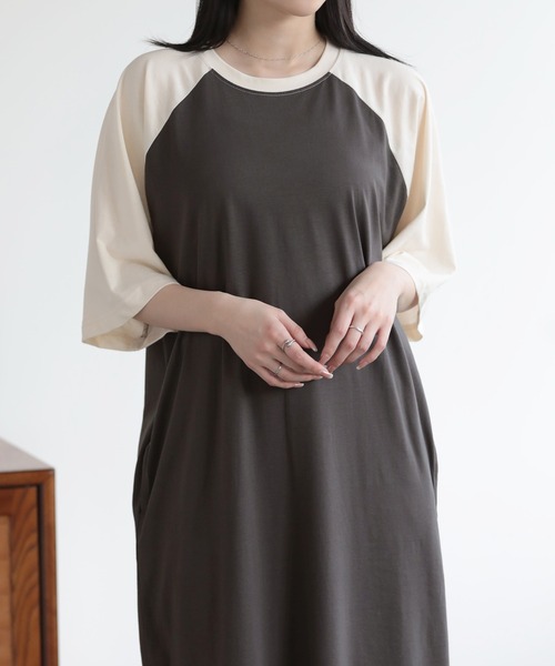 SUNFLOWER EIGHT(サンフラワーエイト)の「ラグランTシャツワンピ(ワンピース・レディース・アイボリー/チャコールグレー・M)」の9枚目の写真