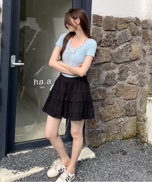 LADY LIKE(レディライク)の「胸リボンレイヤード風コンパクトトップス(Tシャツ/カットソー・レディース・ライトベージュ/ピンク/サックスブルー・M)」の15枚目の写真