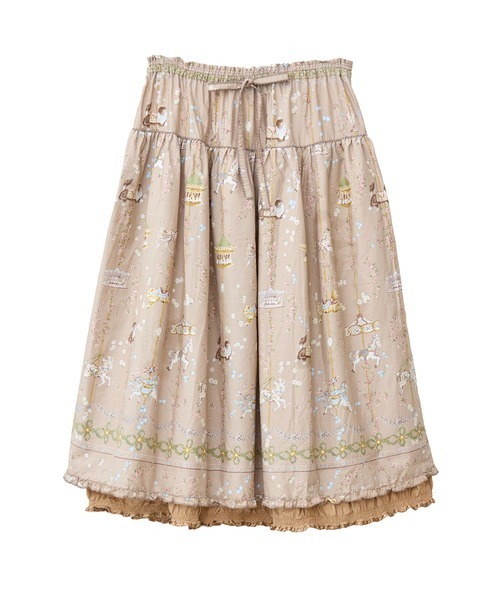 PINK HOUSE（ピンクハウス）の「メリーゴーラウンドプリントスカート（スカート・レディース・モカ/ブラック/スカイブルー/アイボリー・フリー）」の4枚目の写真