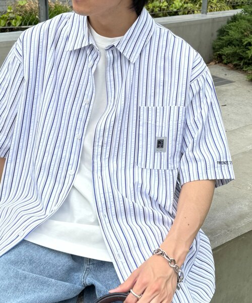 CIAOPANIC TYPY（チャオパニックティピー）の「【PATTIPATTI】ユニセックスオーバー半袖シャツ（シャツ/ブラウス・メンズ・ネイビー/ホワイト系その他/ブルー系その他3・MEDIUM/LARGE）」の4枚目の写真