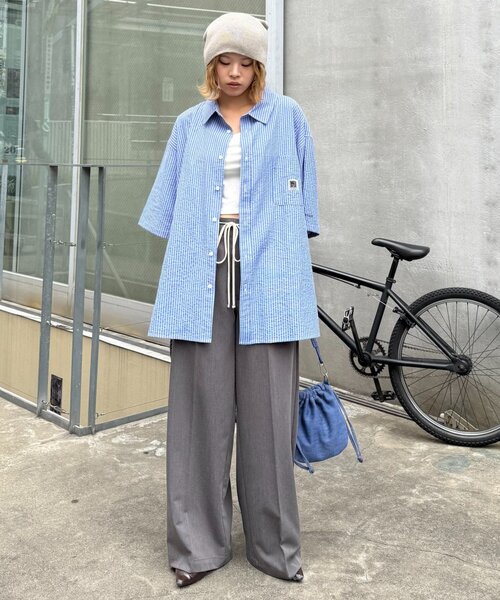 CIAOPANIC TYPY（チャオパニックティピー）の「【PATTIPATTI】ユニセックスオーバー半袖シャツ（シャツ/ブラウス・メンズ・ネイビー/ホワイト系その他/ブルー系その他3・MEDIUM/LARGE）」の6枚目の写真