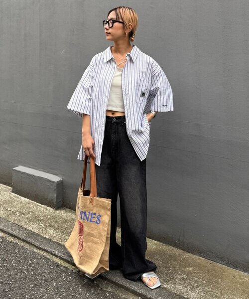 CIAOPANIC TYPY（チャオパニックティピー）の「【PATTIPATTI】ユニセックスオーバー半袖シャツ（シャツ/ブラウス・メンズ・ネイビー/ホワイト系その他/ブルー系その他3・MEDIUM/LARGE）」の9枚目の写真