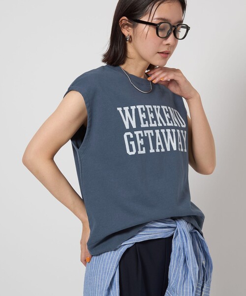 green label relaxing（グリーンレーベルリラクシング）の「【WEB限定】＜at ease＞ロゴ スウェット ノースリーブ プルオーバー（スウェット・レディース・ネイビー/ナチュラル・FREE）」の4枚目の写真