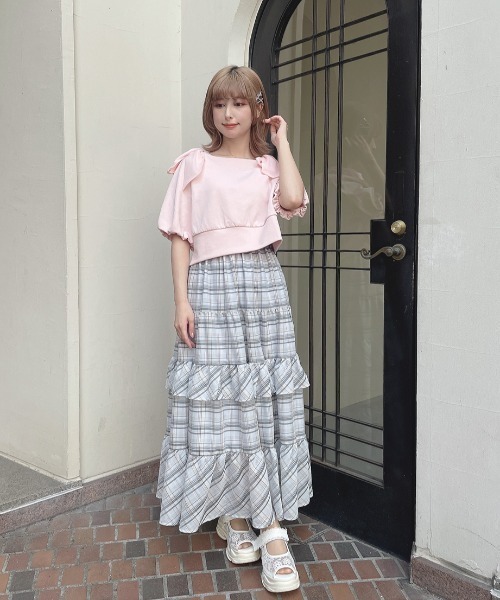 tシャツ ショルダーリボンオフショルトップス レディース セール】ショルダーシアーリボンオフショルトップス【取り外し可