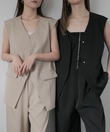 Reurie' | オリジナルオーバーノーカラージャケット／original over nocollar jacket ベストジャケット ノースリーブ きれいめ シンプル モード お呼ばれコーデ オフィスカジュアル ミニマル セットアップ(ベスト)