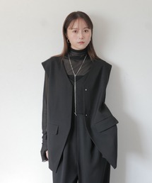 Reurie'（レウリィ）の「オリジナルオーバーノーカラージャケット／original over nocollar jacket ベストジャケット ノースリーブ きれいめ シンプル モード お呼ばれコーデ オフィスカジュアル ミニマル セットアップ（ベスト）」