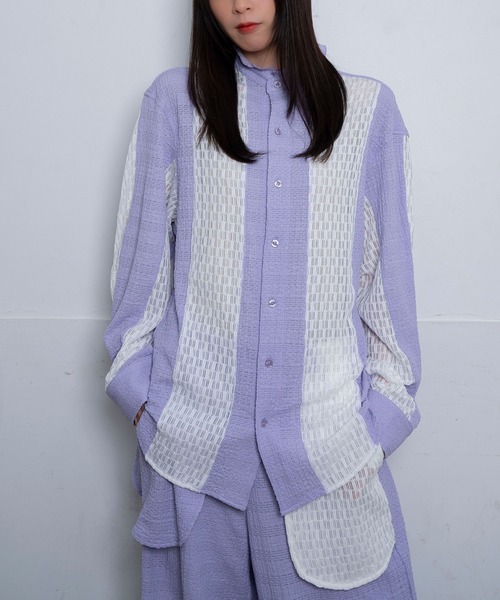 【Nora Lily】Sheer Stand Collar Shirt(UNISEX)