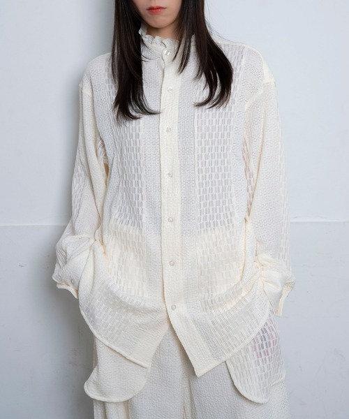 Nora Lily(ノラリリー)の「【Nora Lily】Sheer Stand Collar Shirt(UNISEX)(シャツ/ブラウス・メンズ・ホワイト/ラベンダー/ブラック・FREE)」の2枚目の写真