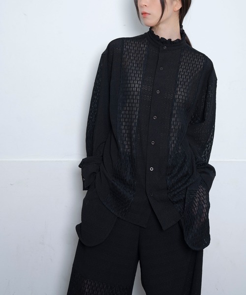 Nora Lily(ノラリリー)の「【Nora Lily】Sheer Stand Collar Shirt(UNISEX)(シャツ/ブラウス・メンズ・ホワイト/ラベンダー/ブラック・FREE)」の3枚目の写真