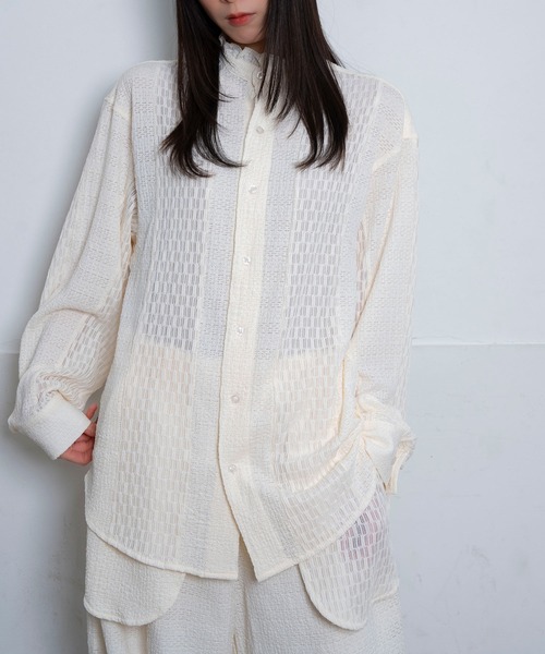 Nora Lily(ノラリリー)の「【Nora Lily】Sheer Stand Collar Shirt(UNISEX)(シャツ/ブラウス・メンズ・ホワイト/ラベンダー/ブラック・FREE)」の5枚目の写真
