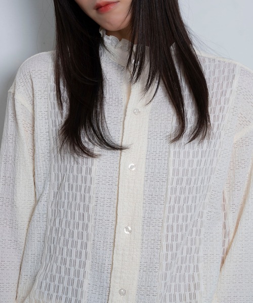 Nora Lily(ノラリリー)の「【Nora Lily】Sheer Stand Collar Shirt(UNISEX)(シャツ/ブラウス・メンズ・ホワイト/ラベンダー/ブラック・FREE)」の6枚目の写真